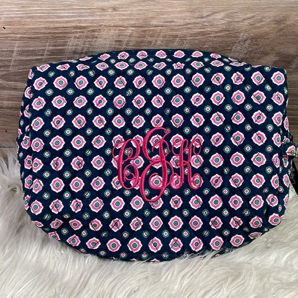 Vera Bradley Large Cosmetic Petal Dots Bag, Blue, Pink and Teal